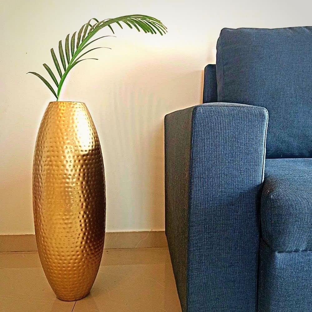 Hammered Gold Metal Flower Vase Tall Decorative Vase- 1 Hammered Gold Metal Flower Vase Tall Decorative Vase - Image 1