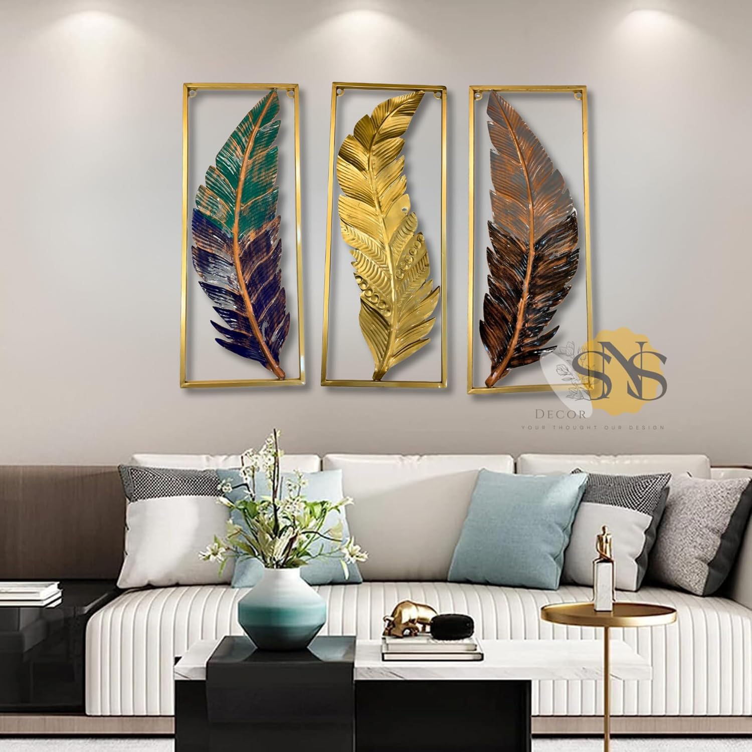 Metal Frame Leaf Set of 3 Wall Art Decorations- 1 Metal Frame Leaf Set of 3 Wall Art Decorations - Image 1