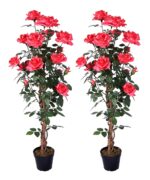 Red Roses with Leaves Artificial Tree Silk Plant.
