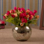 TIED RIBBONS Multicolor Flowers with Mercury Glass Vase