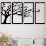 Wooden 3D 4 Pieces Tree Wall Art Panel Frame