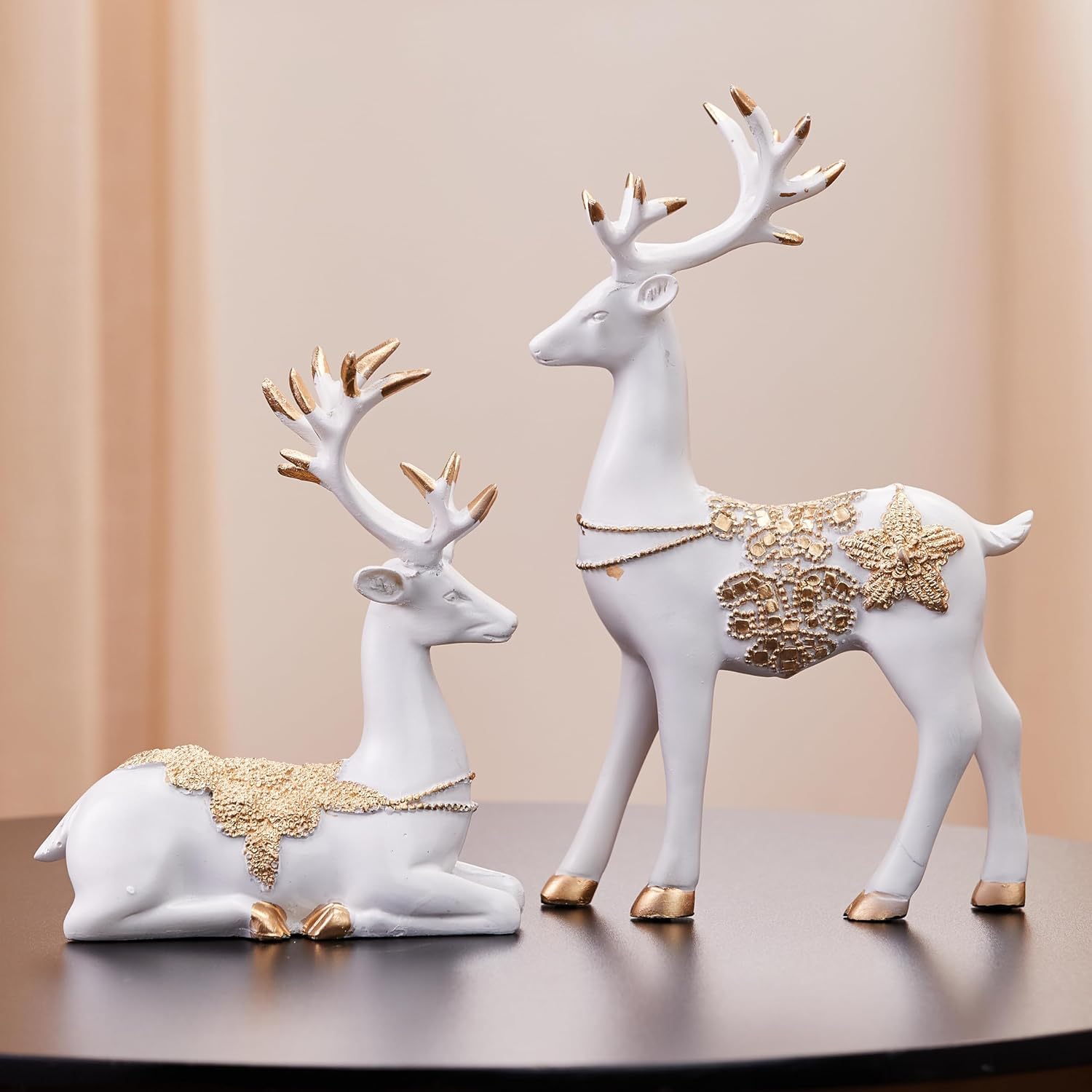 reative Resin Golden and White Reindeer Sculptures -1 Creative Resin Golden and White Reindeer Sculptures - Image 1